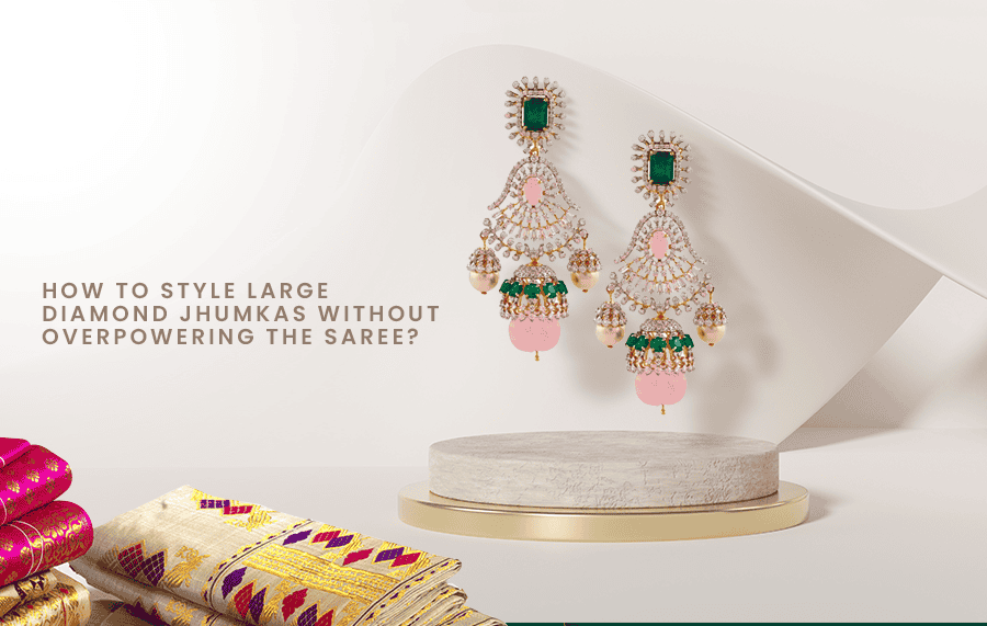 diamond jhumkas for silk sarees